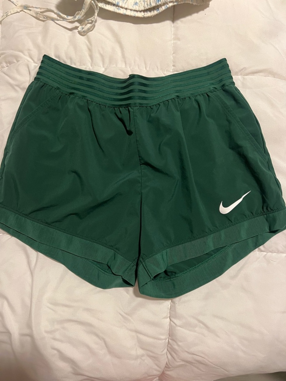 Nike Women’s Dark Green Running Shorts with White Swoosh